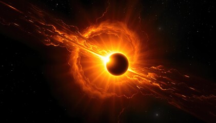 Poster - Cosmic spectacle celestial body engulfed in fiery nebulae and intense energy bursts