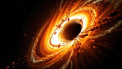 Aufkleber - Fiery cosmic event black hole intense gravitational pull distorts spacetime mesmerizing spectacle of light and debris