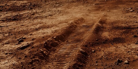Aufkleber - a rovers wheel mark in Martian soil, with dust particles and the vastness of the red planet in sharp focus.