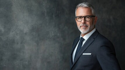 Leinwandbilder - Confident executive in a sleek suit, posing against a minimalistic background, showcasing leadership and authority. Subtle lighting accentuates professional demeanor