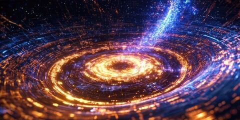 Poster - a futuristic space interface with holographic controls and glowing data streams, designed for intergalactic navigation.