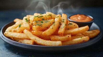 Wall Mural - A plate of hot golden fries.