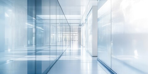 Leinwandbilder - Modern, sleek office space with open layouts, glass partitions, and advanced technology, creating a vibrant, naturally lit workspace.