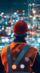 Poster - Engineer with augmented reality analyzing smart city infrastructure, planning and developing innovative urban solutions for a sustainable future