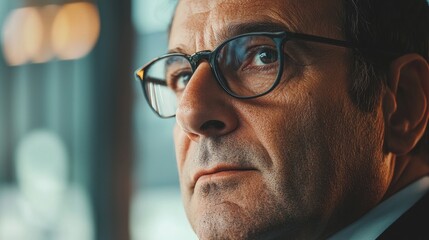 Leinwandbilder - a business leader with thoughtful expression, capturing the essence of executive decision-making, framed by a contemporary office environment
