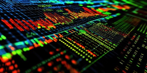 Leinwandbilder - Illustrated financial statement with vibrant graphs and comprehensive financial data, presenting a professional business document.
