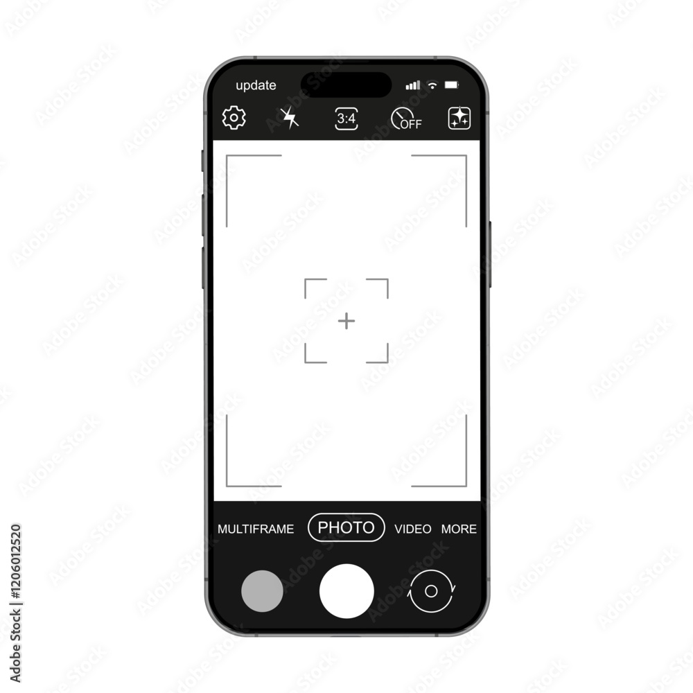 Smartphone photo camera interface mockup with photo button, grid, focus ...