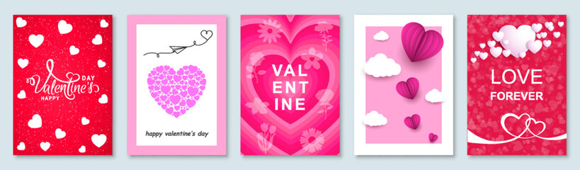 Aufkleber - Valentine's Day poster set, modern greeting card, label, cover, sale promotion templates design