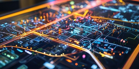 Poster - a digital control panel for smart infrastructure, featuring dynamic city data, responsive design elements, and cutting-edge technology.