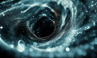 Wall Mural - Abstract cosmic swirl with glowing particles and dark center, representing a vortex in a starry universe background