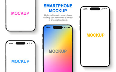 Poster - Smartphone mockup front view, 3D mobile phones device, high quality smart phone mockup with shadow, realistic smart phone set isolated