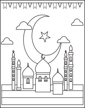Eid Al Adha Islamic coloring book pages for children and adults with vector design.