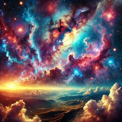 Wall Mural - Cosmic Galaxy with Vibrant Nebulas