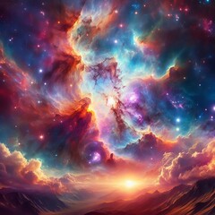 Wall Mural - Cosmic Galaxy with Vibrant Nebulas