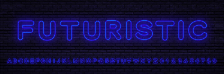 Poster - Glowing blue neon letters set in futuristic style.