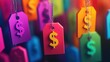 © Johannes - A graphic display of colorful price tags featuring dollar signs, suggesting sales or discounts.