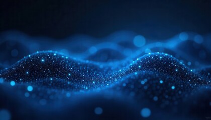 Poster - Abstract Dark Blue Glittering Wave Particle Background