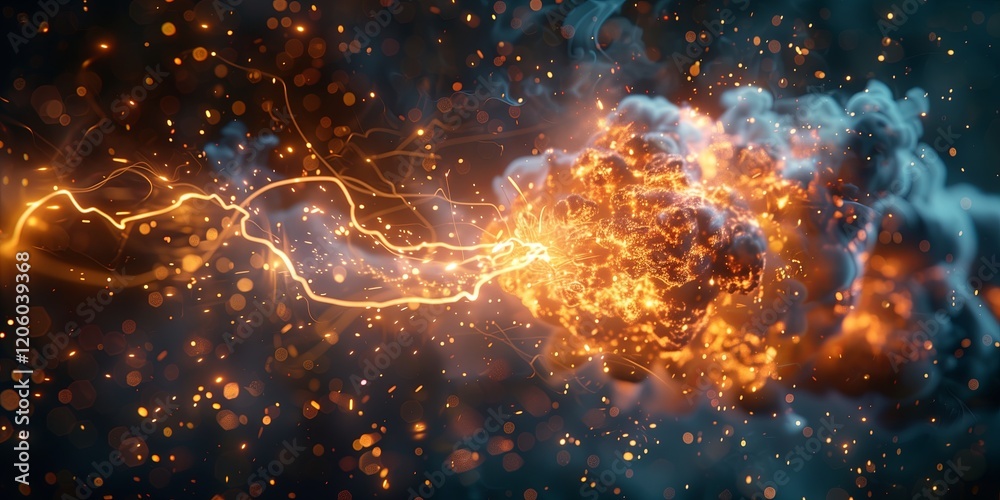 Sparks and intense light from the electric current. The concept of ...