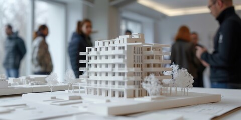 layout of a modern residential complex on a table, an exhibition of a real estate construction proje
