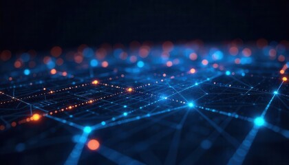Poster - Abstract Digital Network Visualization Glowing Nodes and Lines Representing Data Flow and Connectivity