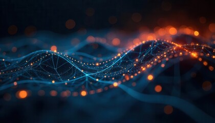 Poster - Abstract Digital Waveform with Glowing Particles and Dynamic Energy