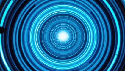 Poster - Abstract Futuristic Portal: Concentric Blue Circles Radiating Energy and Light