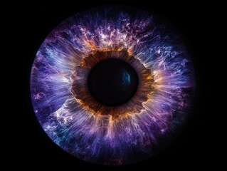 Wall Mural - a mesmerizing celestial nebula swirling within a human iris, blending cosmic purples and blues with 