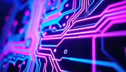 Poster - Abstract Glowing Circuit Board with Pink and Blue Neon Lines