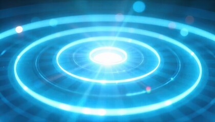 Poster - Abstract Glowing Concentric Circles: Futuristic Blue Energy Background