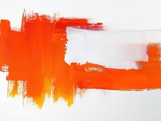 Wall Mural - dynamic abstract orange acrylic brushstroke with textured edges and varying opacity, bold against crisp white background, artistic expression