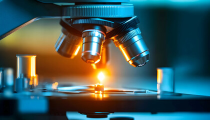 Researcher using a microscope in a high-tech laboratory for advanced pharmaceutical and healthcare discovery AI Generated