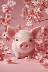 Wall Mural - Pig in flower field