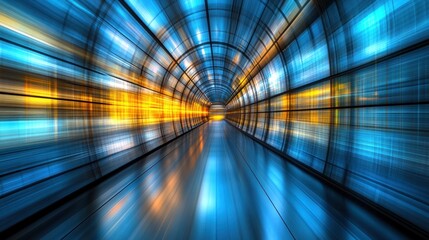 Aufkleber - Futuristic Tunnel with Vibrant Blue and Orange Lights: An Abstract Representation of Technological Advancement and Speed