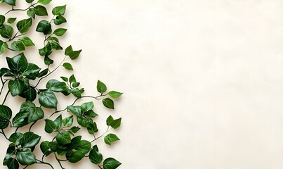 Poster - Minimalist Green Vine Border on Soft Pastel Background, A serene composition featuring delicate green vines framing a gentle pastel backdrop, evoking tranquility and simplicity.
