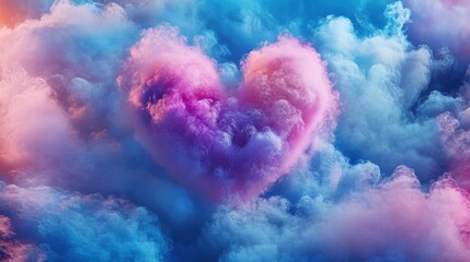 Wall Mural - beautiful colorful valentine day heart in the clouds as abstract background, made with generative ai