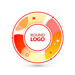 Aufkleber - Abstract circle logo. Bright colorful round logotype design. Orange and yellow organic blob shapes, frame with copy space for text. Background gradient. Minimal emblem. Vector illustration