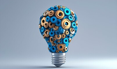 Poster - Intricate Gear Light Bulb, a unique design featuring interconnected gears forming a light bulb, blending mechanics with illumination in an artistic display.