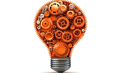 Poster - Intricate Gear Light Bulb, a unique light bulb design featuring interconnected gears, symbolizing innovation and mechanical artistry.