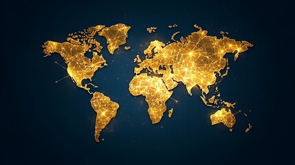 Poster - Global business network illuminated, interconnected nodes representing commerce and collaboration across continents, symbolizing economic growth and innovation.