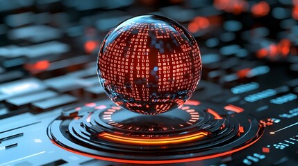 Poster - Illuminated Data Sphere, a vibrant abstract representation of interconnected data points, radiating light and energy in a digital landscape.