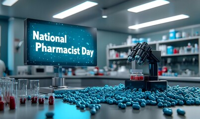 Poster - Futuristic Laboratory, advanced technology and sleek design create an innovative research environment, showcasing cutting-edge scientific equipment.