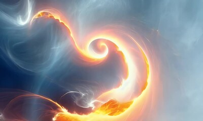 Wall Mural - Abstract cosmic swirl of fiery orange and cool blue hues, depicting the beauty of space with ethereal clouds in the background