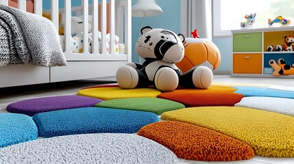 Poster - Vibrant Child's Room, A playful interior filled with colorful decor, featuring a charming carpet and whimsical furnishings, inviting and cheerful atmosphere
