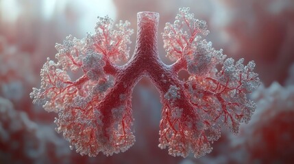 Poster - Detailed Microscopic Illustration of Alveoli in the Human Lungs, Showing Intricate Network of Air Sacs and Capillaries, Essential for Respiration and Gas Exchange