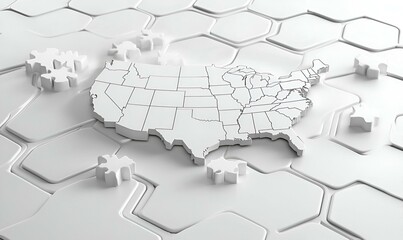 Poster - Grayscale Minimalist United States Map, a sleek, modern representation of the U.S. featuring clean lines and a contemporary design aesthetic.