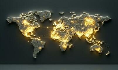 Poster - Dynamic digital world map, illuminated data points, vibrant colors, interconnected networks, global connectivity, modern technology representation