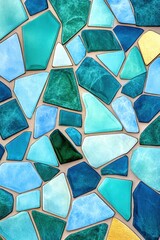 Poster - Dynamic geometric mosaic featuring turquoise, aquamarine, and soft blue tiles in an artistic arrangement for contemporary decor