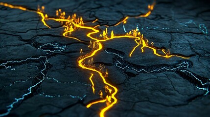 Poster - Illuminated Financial Trends, a close-up view showcasing vibrant graphs depicting market fluctuations and investment insights in glowing colors