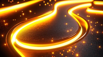 Poster - dynamic golden neon line abstract background