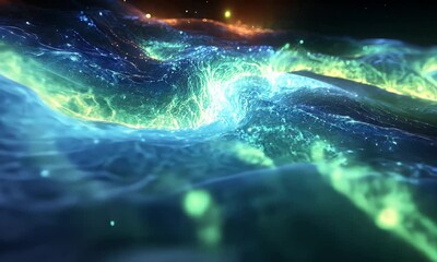 Wall Mural - Vibrant abstract waves of light and color flowing in a cosmic ocean, creating a mesmerizing visual experience